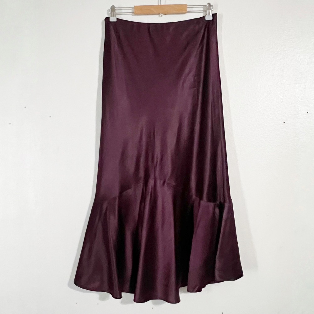 Lauren Ralph Lauren Plum Purple 100% Silk High-Low Mermaid Midi Skirt Size 8 - Picture 8 of 10